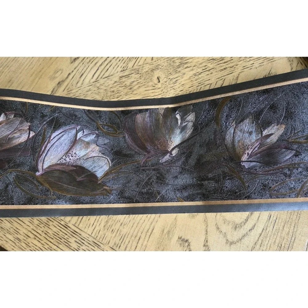 Imperial Wallpaper Border Lot Of 3 Black Purple Shiny NOS New #WB4098 Floral